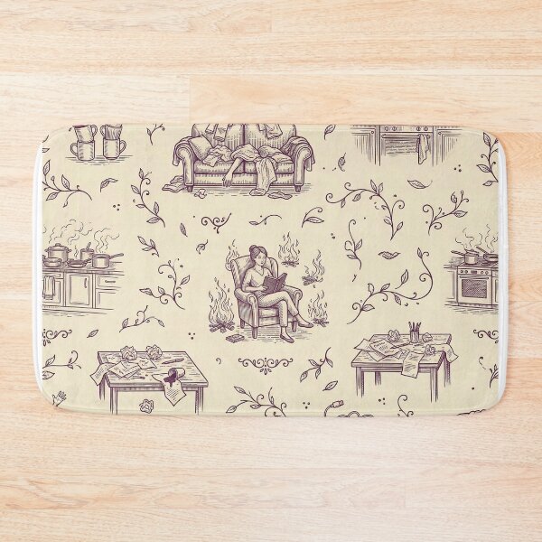 Item preview, Chaotic French Toile Domestic Comedy Pattern in Plum designed and sold by Seeding Serendipity.