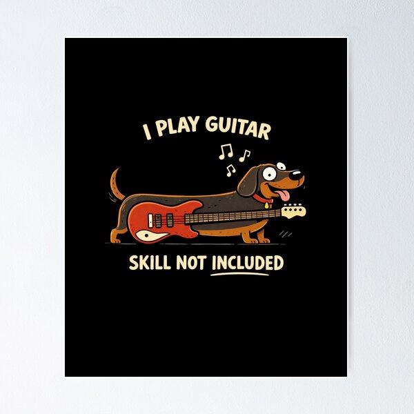 Artikelvorschau, Lustiges Dackel-Gitarren-Shirt – Können nicht inbegriffen!, Dackel-Gitarren-T-Shirt, Gitarren-Meme-Shirt, Musiker-Humor-Shirt, Geschenk für Hundeliebhaber entworfen und verkauft von VibeOffline Studio.