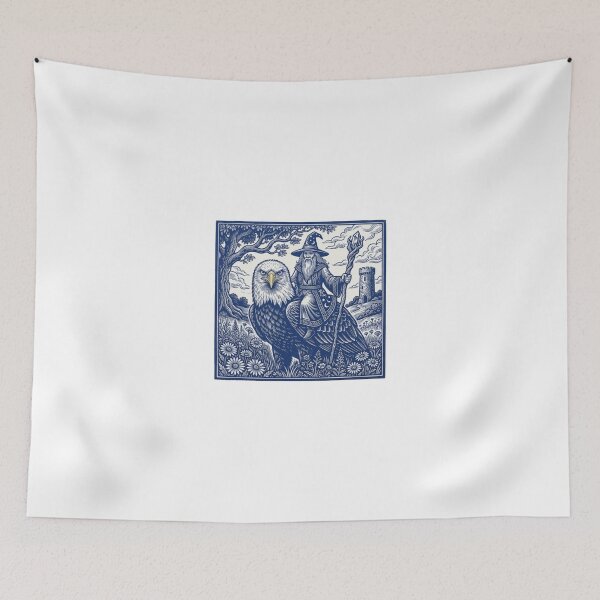 Item preview, Wizard Riding Bald Eagle Vintage Medieval Fantasy Dark Art Retro Graphic designed and sold by EvrmoodCo.