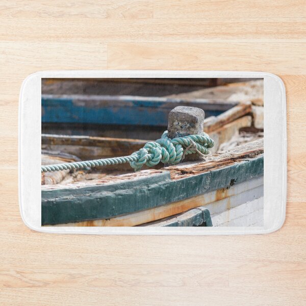 Item preview, Weathered Rope Tied to Cleat on Old Rustic Boat With Peeling Paint and Rust designed and sold by Nmallia.