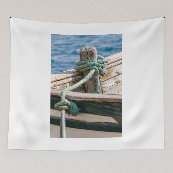 Item preview, Weathered Rope Tied to Cleat on Old Rustic Boat With Peeling Paint and Rust designed and sold by Nmallia.