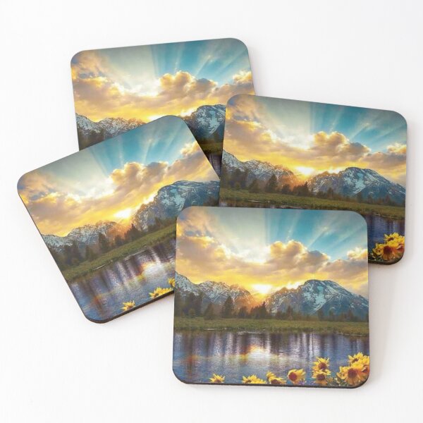 Item preview, Golden Hour Mountains: Sunflowers & Sunbeams Landscape designed and sold by GUINewAlex.
