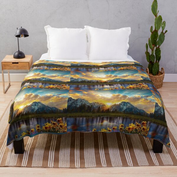 Item preview, Golden Hour Mountains: Sunflowers & Sunbeams Landscape designed and sold by GUINewAlex.