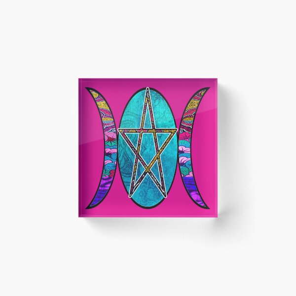 Item preview, Pink Retro Triple Moon Goddess with Pentagram Star  designed and sold by artbyomega.