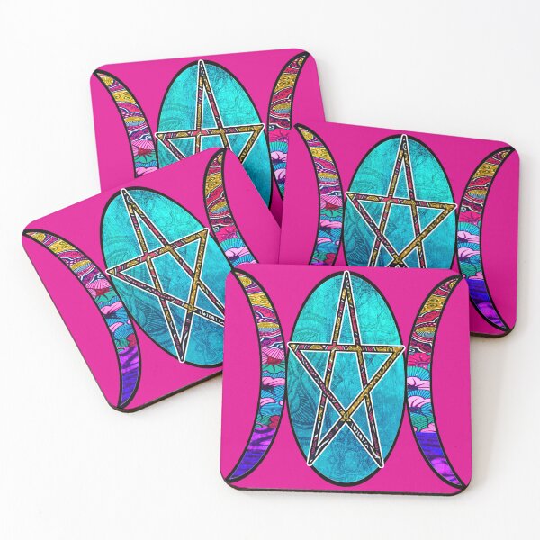 Item preview, Pink Retro Triple Moon Goddess with Pentagram Star  designed and sold by artbyomega.