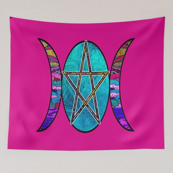 Item preview, Pink Retro Triple Moon Goddess with Pentagram Star  designed and sold by artbyomega.