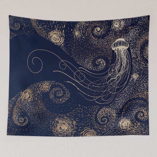 Item preview, Starry Jellyfish in Van Gogh style - DARK GOLD Version designed and sold by AlirizaCAKIR.
