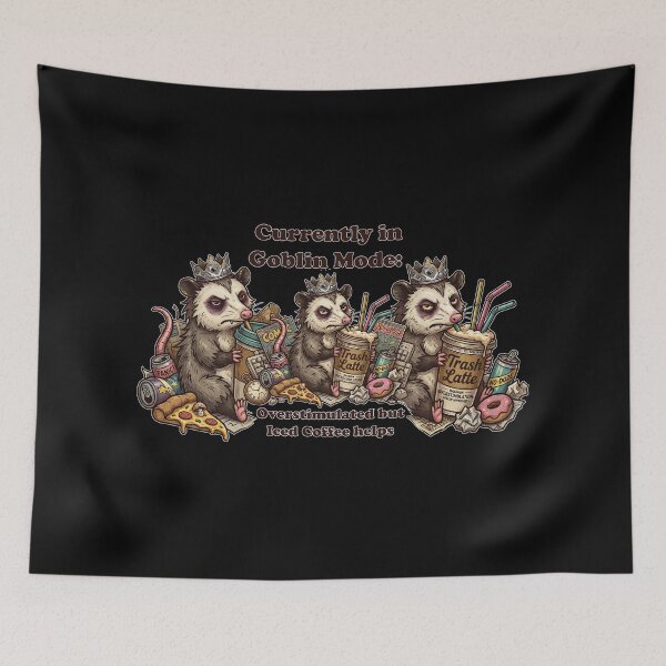 Item preview, Goblin Mode Possum Army - Trash King Overstimulated & Iced Coffee designed and sold by SylwiaPrint.