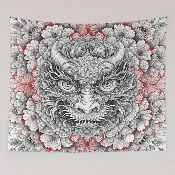 Item preview, Intricate Dragon Mandala – Detailed Black and Grey Floral Dragon Mandala Design designed and sold by Anime9122.
