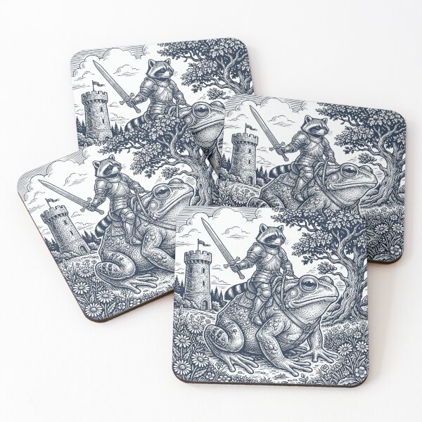 Item preview, Vintage Raccoon Knight Riding Frog Medieval Fantasy Goblincore Dark Art designed and sold by EvrmoodCo.