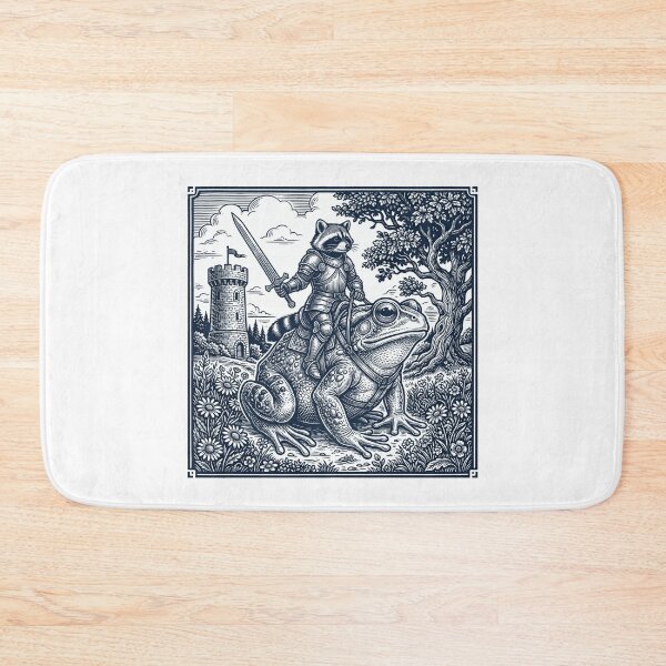Item preview, Vintage Raccoon Knight Riding Frog Medieval Fantasy Goblincore Dark Art designed and sold by EvrmoodCo.
