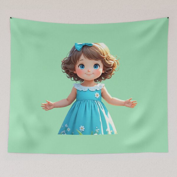 Item preview, Adorable Girl Teal Floral Dress Daisy Summer Art designed and sold by Hafcishop.