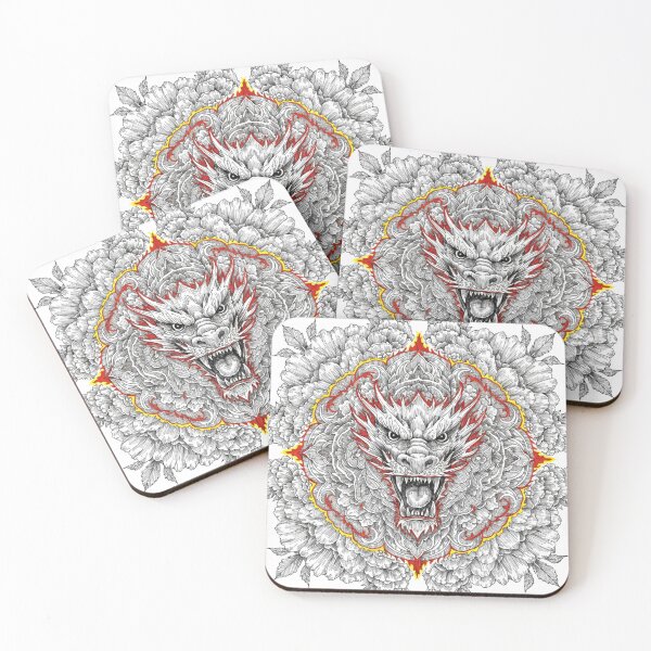 Item preview, Intricate Dragon Mandala – Detailed Black and Grey Floral Dragon Mandala Design designed and sold by Anime9122.