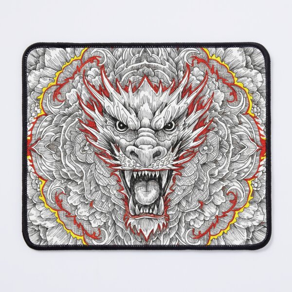 Item preview, Intricate Dragon Mandala – Detailed Black and Grey Floral Dragon Mandala Design designed and sold by Anime9122.