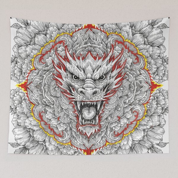 Artikelvorschau, Intricate Dragon Mandala – Detailed Black and Grey Floral Dragon Mandala Design entworfen und verkauft von Anime9122.
