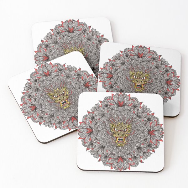 Item preview, Intricate Dragon Mandala – Detailed Black and Grey Floral Dragon Mandala Design designed and sold by Anime9122.