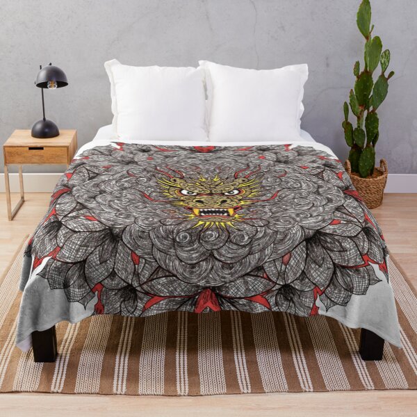 Item preview, Intricate Dragon Mandala – Detailed Black and Grey Floral Dragon Mandala Design designed and sold by Anime9122.