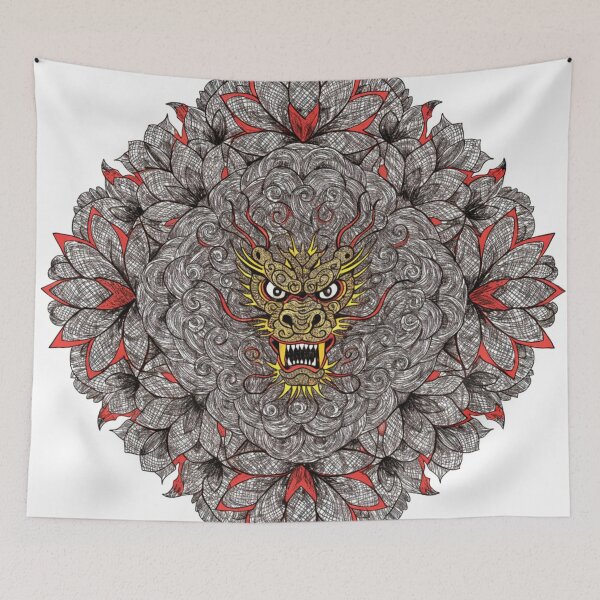 Item preview, Intricate Dragon Mandala – Detailed Black and Grey Floral Dragon Mandala Design designed and sold by Anime9122.