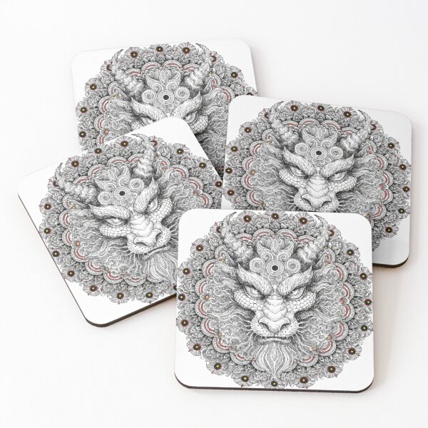 Item preview, Intricate Dragon Mandala – Detailed Black and Grey Floral Dragon Mandala Design designed and sold by Anime9122.