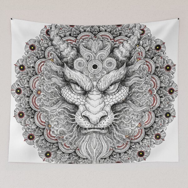 Item preview, Intricate Dragon Mandala – Detailed Black and Grey Floral Dragon Mandala Design designed and sold by Anime9122.