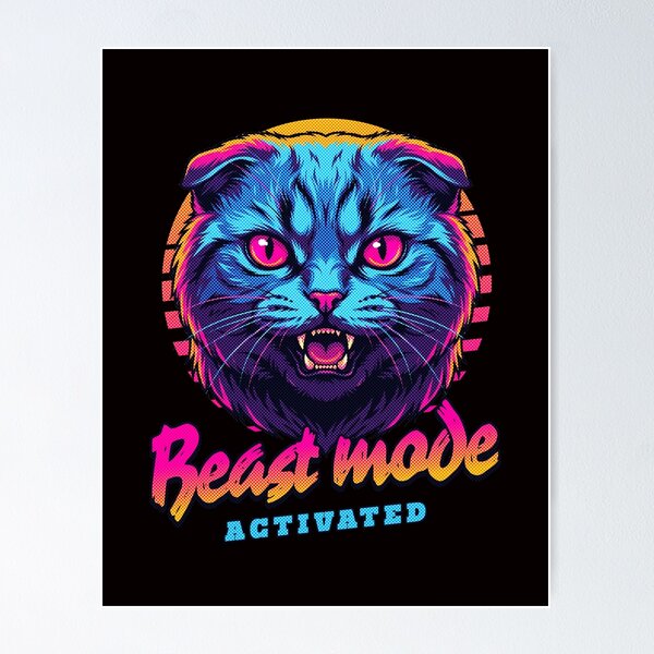 Item preview, Scottish Fold Cat Beast Mode Activated – Neon Cyberpunk Cat Design designed and sold by PixelsPaws.