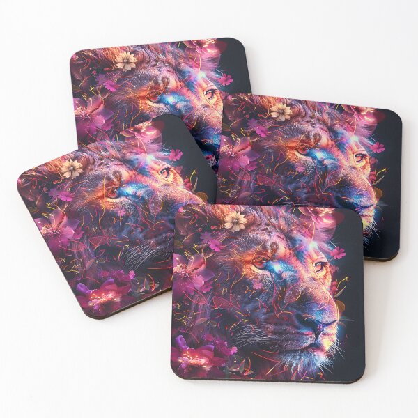 Item preview, Vibrant Floral Lion – Neon Glow Majesty designed and sold by Bold INK.