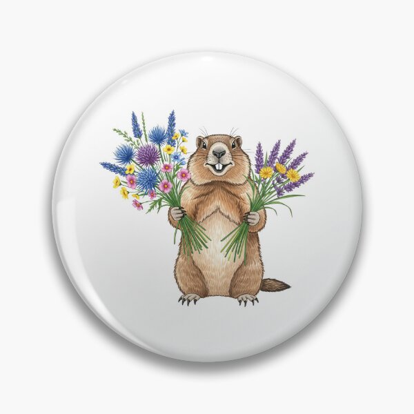 Item preview, Cute Groundhog Holding Wildflower Bouquet Spring designed and sold by TeeARTHY.