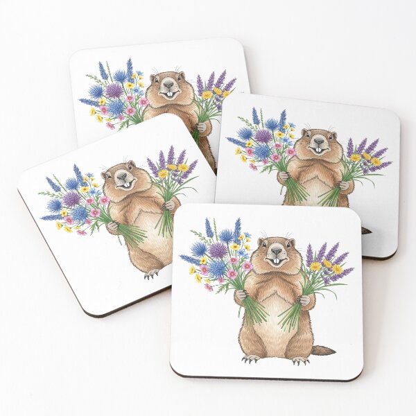 Item preview, Cute Groundhog Holding Wildflower Bouquet Spring designed and sold by TeeARTHY.