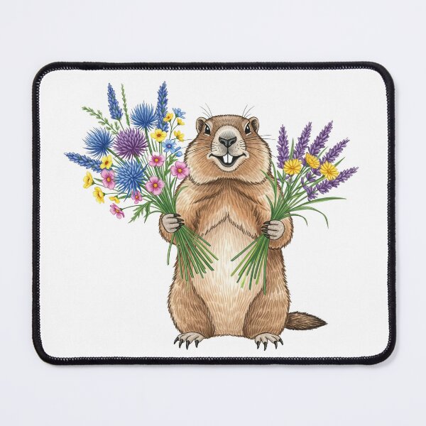 Item preview, Cute Groundhog Holding Wildflower Bouquet Spring designed and sold by TeeARTHY.