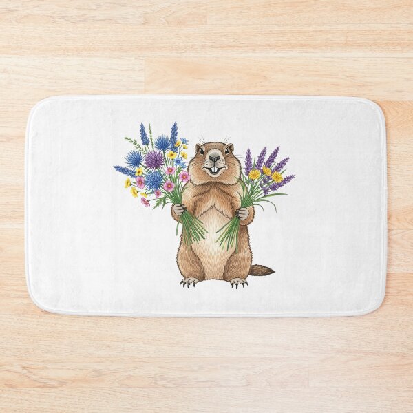 Item preview, Cute Groundhog Holding Wildflower Bouquet Spring designed and sold by TeeARTHY.