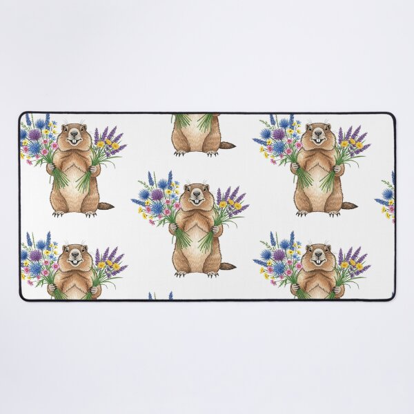 Item preview, Cute Groundhog Holding Wildflower Bouquet Spring designed and sold by TeeARTHY.
