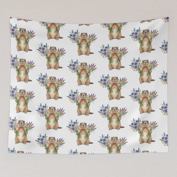 Item preview, Cute Groundhog Holding Wildflower Bouquet Spring designed and sold by TeeARTHY.