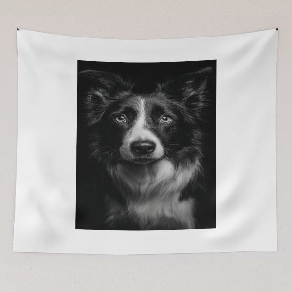 Artikelvorschau, Intensives Porträt eines Border Collies in Schwarzweiß entworfen und verkauft von NicolasGlowArt.