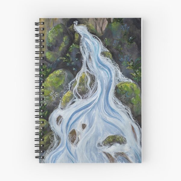 Item preview, Watercolor illustration of a mystical waterfall flowing over mossy rocks with ancient symbols designed and sold by rusmashart.