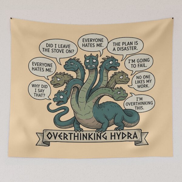 Item preview, Funny Anxiety Meme Hydra Overthinking Gift for Introverts designed and sold by MythoWorldddd.