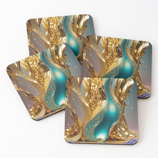 Item preview, Golden Ethereal Flow: Turquoise Jewel Abstract Art designed and sold by Remix Vision.