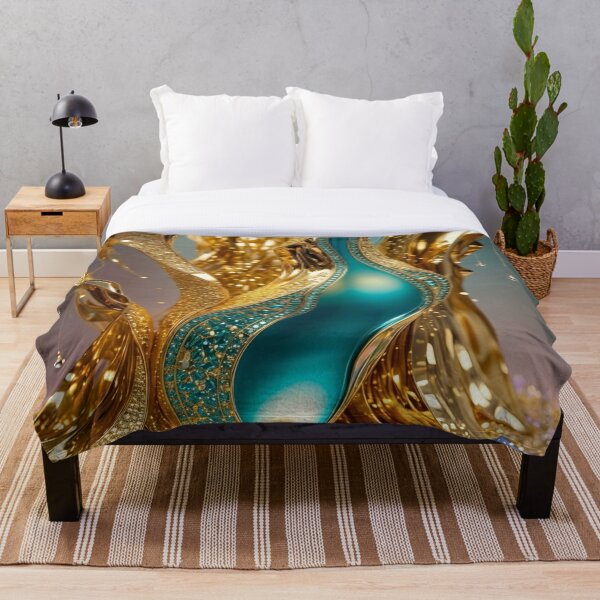 Item preview, Golden Ethereal Flow: Turquoise Jewel Abstract Art designed and sold by Remix Vision.