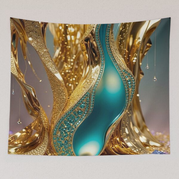 Item preview, Golden Ethereal Flow: Turquoise Jewel Abstract Art designed and sold by Remix Vision.