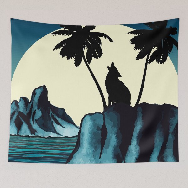 Item preview, Wolf Bay | Wolf Silhouette Moonlit Palm Trees designed and sold by Lainey1978.