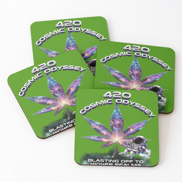 Item preview, 420 Cosmic Odyssey Cannabis Leaf | Blasting Off to Higher Realms Astronaut Stoner Art designed and sold by Alchemy-Forge.