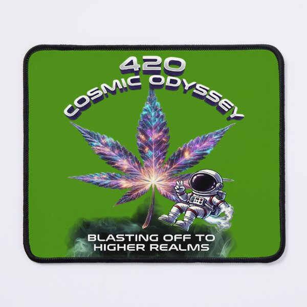 Item preview, 420 Cosmic Odyssey Cannabis Leaf | Blasting Off to Higher Realms Astronaut Stoner Art designed and sold by Alchemy Forge.