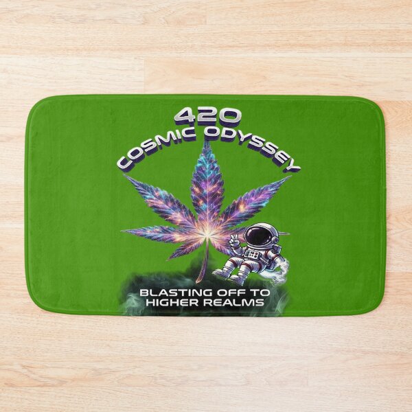 Item preview, 420 Cosmic Odyssey Cannabis Leaf | Blasting Off to Higher Realms Astronaut Stoner Art designed and sold by Alchemy Forge.