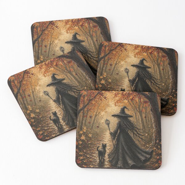 Item preview, Autumn Witch & Black Cat – Fall Forest  Fantasy Art Print designed and sold by WhimsyWink.
