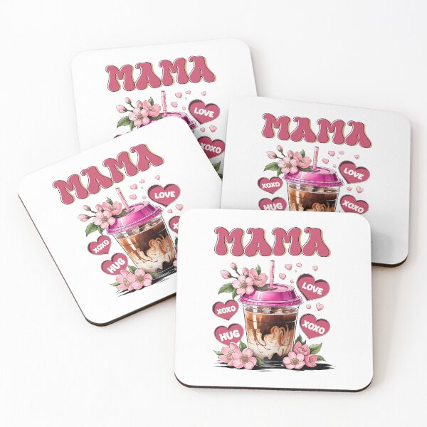 Item preview, MAMA Iced Coffee Cup with Pink Flowers and Hearts designed and sold by Lulunza.