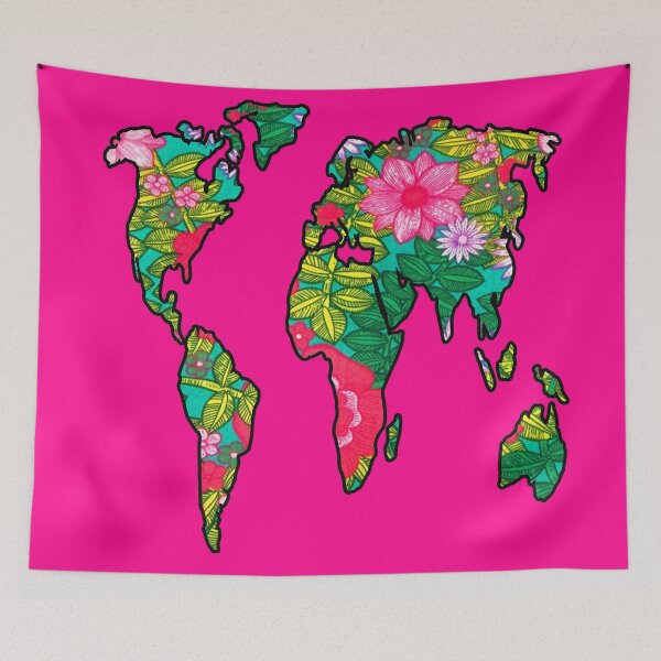 Item preview, Pink Floral World Map designed and sold by artbyomega.