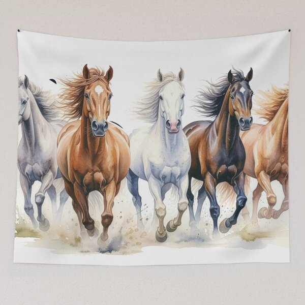 Item preview, Running Horses Watercolor Illustration, Wild Horse Art, Equestrian Painting designed and sold by Rutvain.