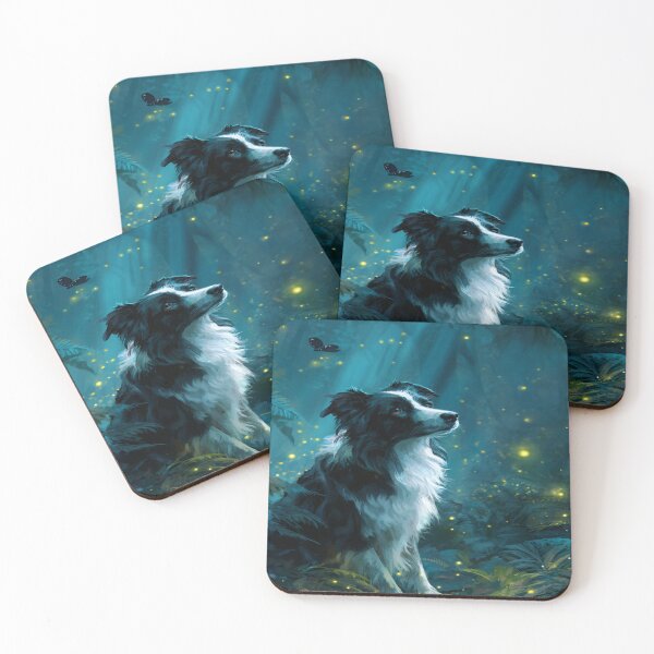 Item preview, Enchanting Border Collie Firefly Forest Dog Art designed and sold by NicolasGlowArt.