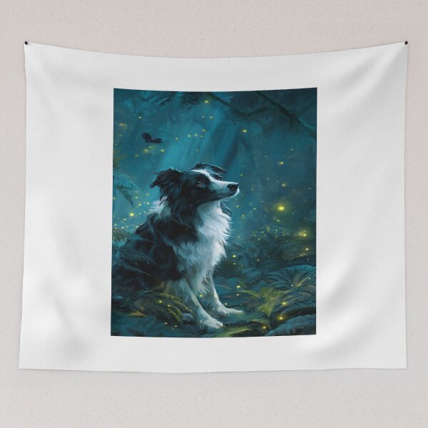 Item preview, Enchanting Border Collie Firefly Forest Dog Art designed and sold by NicolasGlowArt.