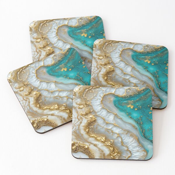 Item preview,  Ethereal Teal & Gold Agate - Luxury Abstract Resin Art designed and sold by Remix Vision.
