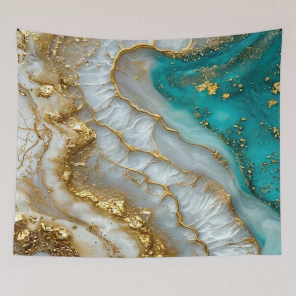 Item preview,  Ethereal Teal & Gold Agate - Luxury Abstract Resin Art designed and sold by Remix Vision.